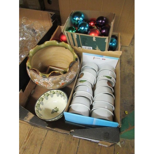 127 - BOX OF CHRISTMAS DECORATIONS AND CERAMICS ETC