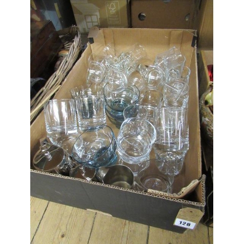 128 - BOX OF GLASS ETC