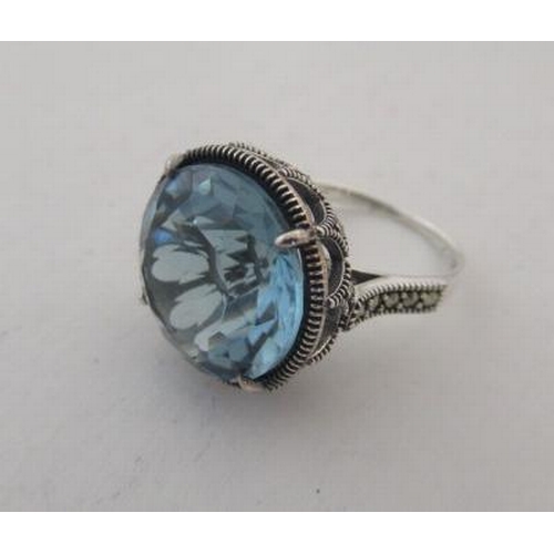 154 - BLUE TOPAZ AND MARCASITE SILVER RING