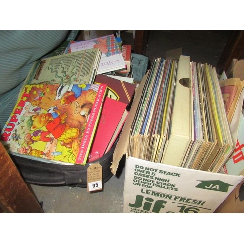 95 - SUITCASE OF BOOKS AND BOX OF LP RECORDS