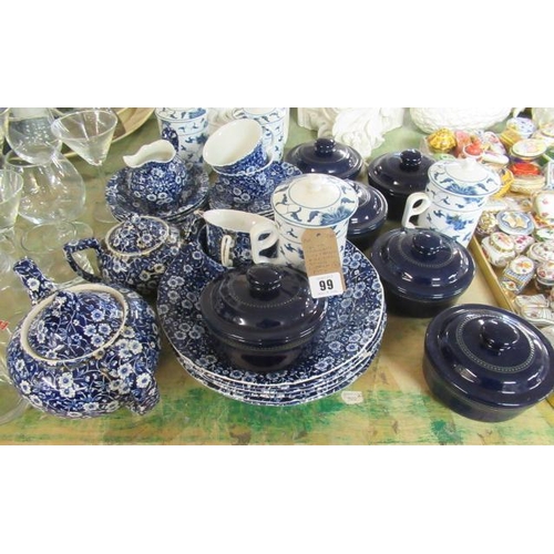 99 - CALICO POTTERY WITH TUREENS AND ORIENTAL STYLE LIDDED POTS