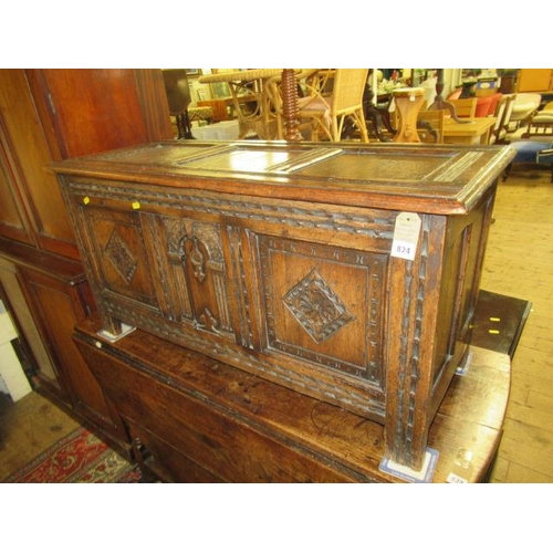 824 - SMALL SOLID OAK CARVED COFFER