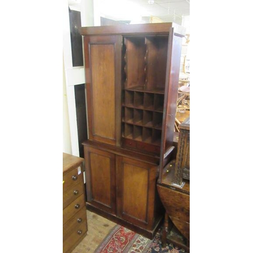 825 - MAHOGANY STATIONERY CUPBOARD ON CUPBOARD