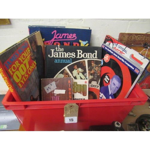 15 - BOX OF VINTAGE JAMES BOND BOOKS INCLUDING 1968 ANNUAL AND 1966 FIRST PRINTING OF KINGSLEY AMIS' JAME... 