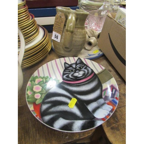 56 - MARTIN LEMAN CAT PLATE AND STUDIO POTTERY PLATE AND JUG
