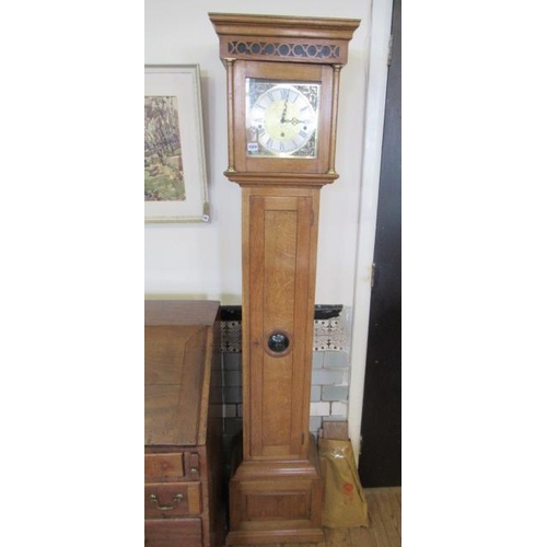 1000 - OAK LONGCASE CLOCK WITH INSET BULLSEYE GLASS