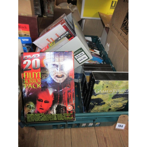 104 - CRATE OF DVDS ETC