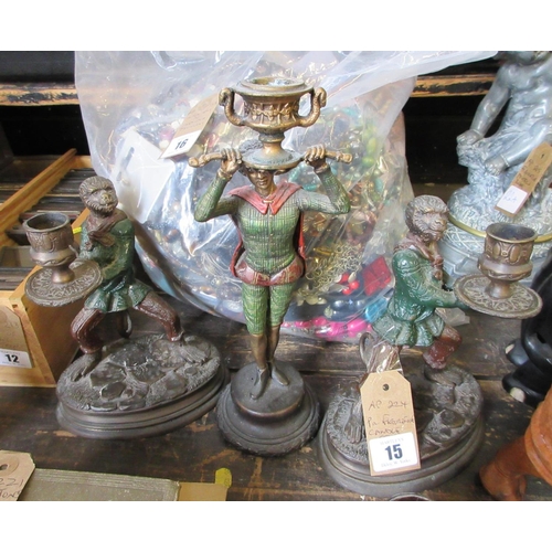 15 - PAIR OF FIGURAL CANDLESTICKS AND ANOTHER