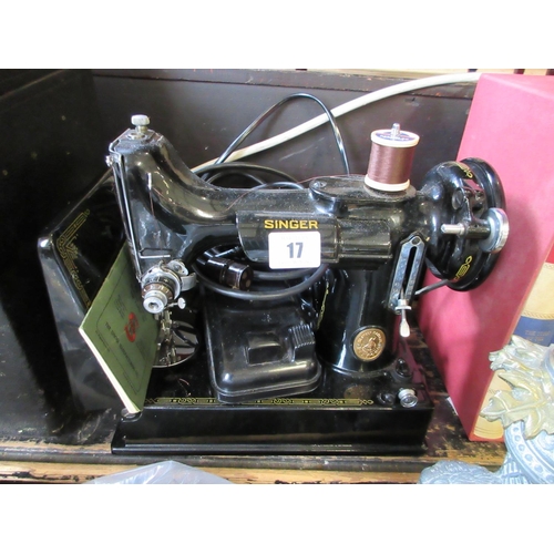 17 - CASED SINGER SEWING MACHINE 221K1