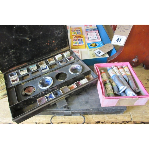 37 - TWO ARTISTS PAINT BOXES AND OIL PAINTS