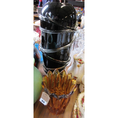 89 - LARGE BLACK GLASS VASE AND ANOTHER GLASS VASE