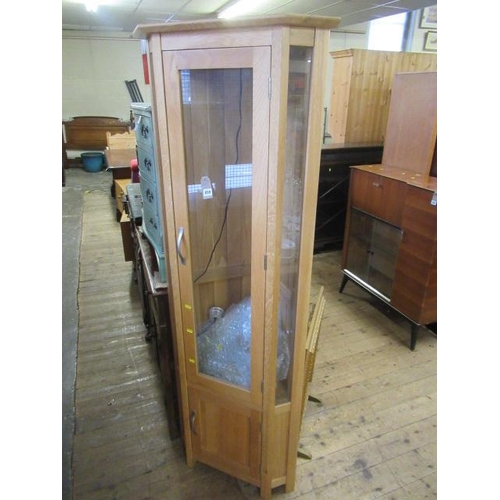 859 - MODERN LIGHT OAK CORNER DISPLAY CABINET