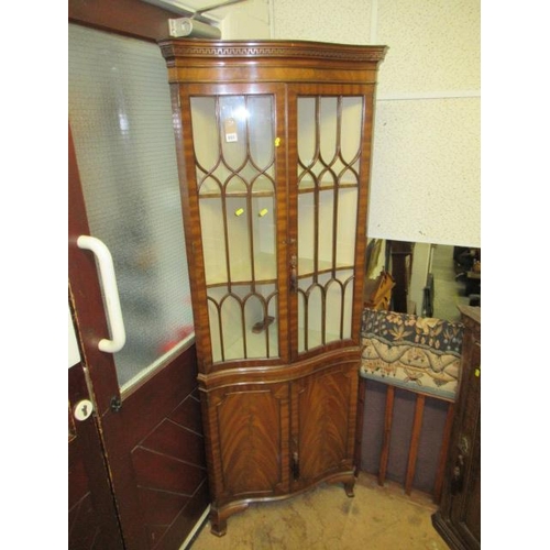 888 - GLAZED WALNUT CORNER DISPLAY CABINET