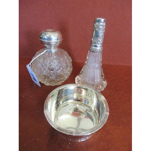 278 - TWO SILVER TOPPED BOTTLES AND A SILVER BOWL