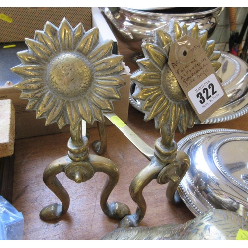 322 - PAIR OF ARTS AND CRAFTS SUNFLOWER FIRE DOGS