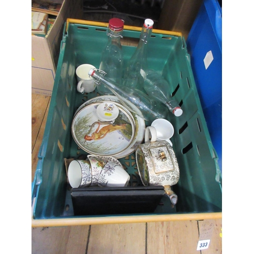 333 - BOX OF CERAMICS AND GLASS ETC