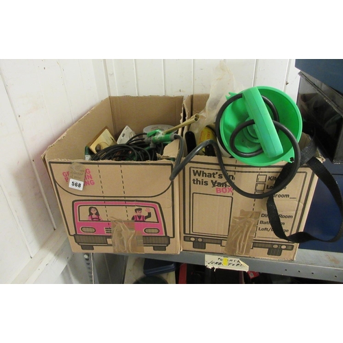 568 - TWO BOXES OF MISCELLANEOUS INCLUDING GARDEN SPRAYER