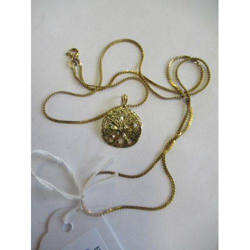 234 - YELLOW METAL PENDANT AND CHAIN