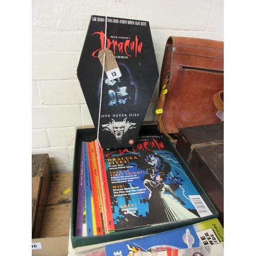 13 - COMPLETE TEN ISSUE SET OF 1990S DARK HORSE DRACULA COMICS AND COFFIN VIDEO BOX WITH BADGE