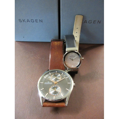 214 - BOXED LADIES AND GENTS SKAGEN WRISTWATCHES