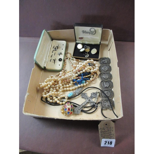 218 - QUANTITY OF COSTUME JEWLLERY AND CUFFLINKS ETC