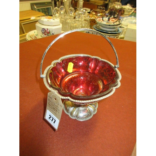 277 - BON BON DISH WITH CRANBERRY GLASS LINER