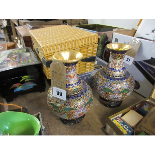 30 - PAIR OF CLOISONNE VASES AND STANDS