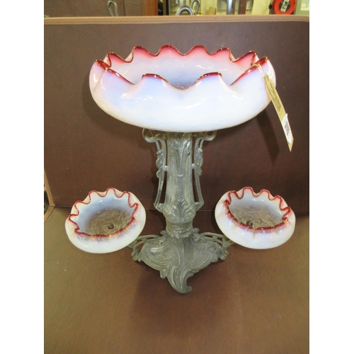 300 - PINK OPALESCENT THREE BOWL COMPORT