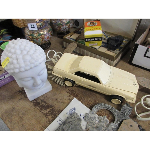 34 - RETRO CAR PHONE AND ORNAMENTAL BUDDHA HEAD