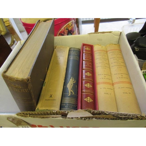 444 - BOX OF VINTAGE BOOKS INCLUDING DEFOE BALZAC AND DON QUIXOTE