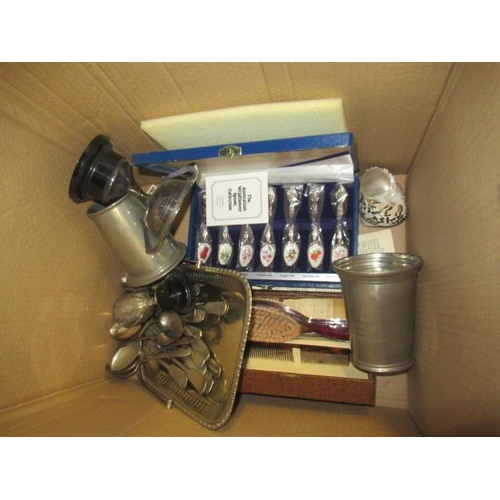 472 - BOX OF CUTLERY AND TROPHIES ETC