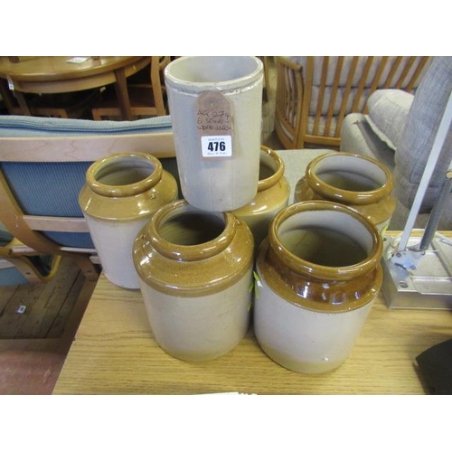 476 - SIX STONEWARE JARS