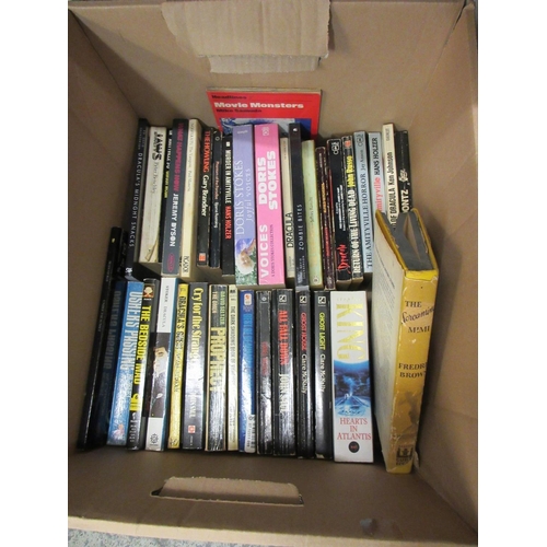 49 - BOX OF VINTAGE HORROR BOOKS INCLUDING BRAM STOKER FREDERIC BROWN AND VARIOUS MOVIE NOVELISATIONS