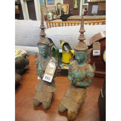 493 - PAIR OF METAL THAI FIGURES