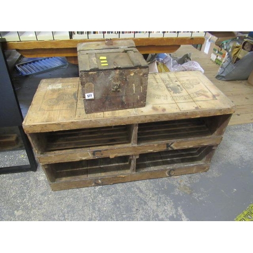 577 - ANTIQUE FRENCH LARGE WOODEN CRATE AND A SMALL CRATE