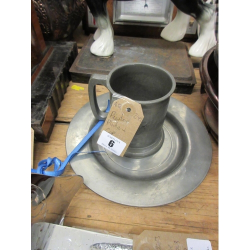 6 - PEWTER PLATE AND MUG