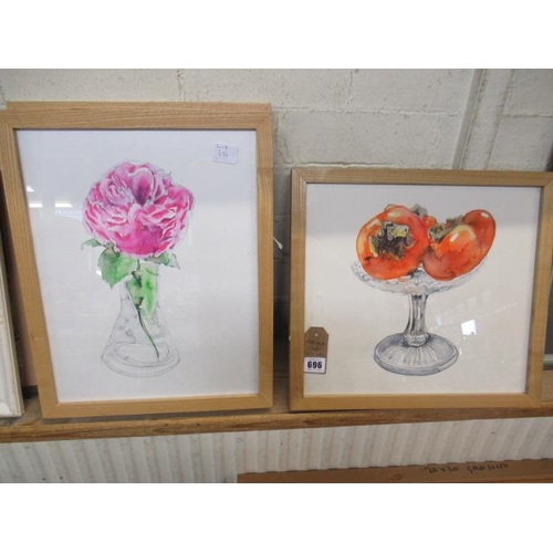 696 - THREE WATERCOLOUR STILL LIFES