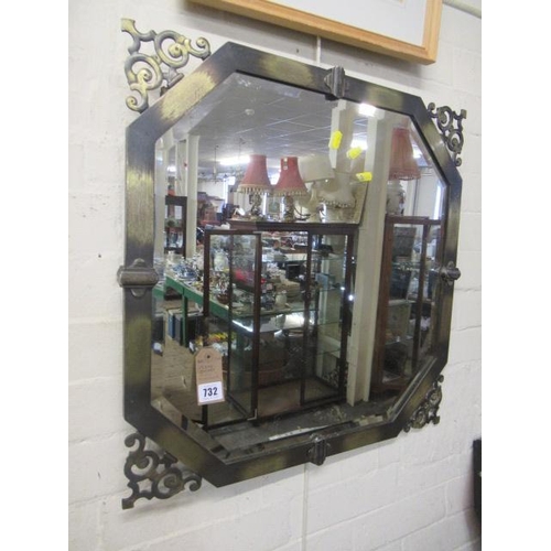 732 - 1920S BRASS WALL MIRROR