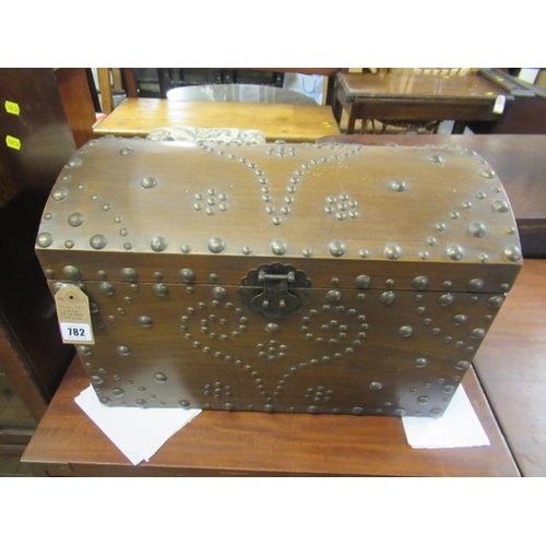 782 - SMALL DARK WOOD STUDDED TRUNK