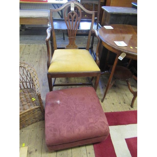 852 - GEORGIAN CHAIR AND RED UPHOLSTERED STOOL