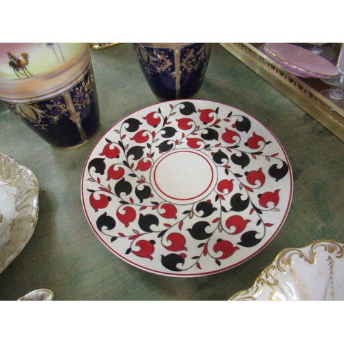 123 - QUANTITY OF EARLY 19TH CENTURY AND LATER PORCELAIN PLATES AND A PAIR OF NORITAKE BEAKER VASES