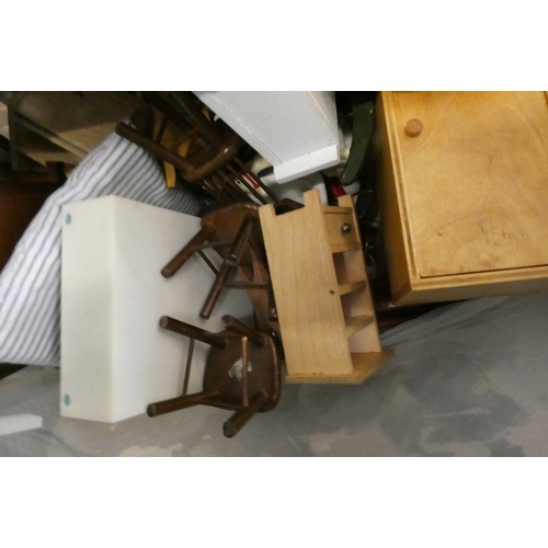 102 - Two boxes of doll's house furniture & accessories, containing vintage and modern examples of wooden ... 