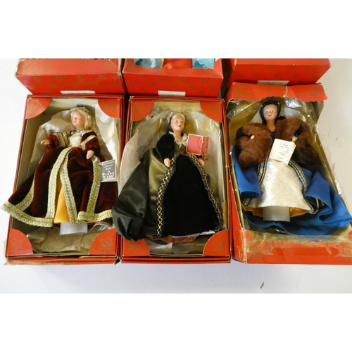 106 - Nine Peggy Nisbet dolls comprising two Henry the VIII dolls, his six wives, and Churchill, together ... 