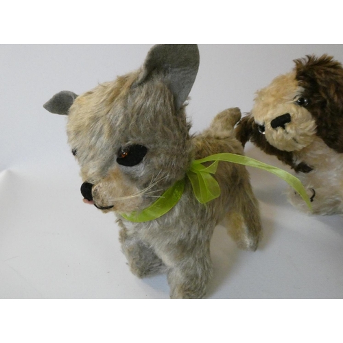 151 - Three vintage plush toys, comprising a Chiltern cat with felt ears and tongue, a puppy pyjama case a... 