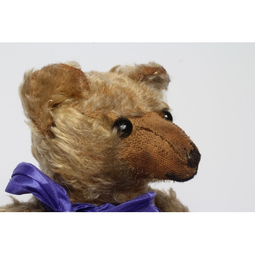 156 - A mohair jointed teddy bear, c.1910, with shoe button eyes, sewn nose, long nose and cloth pads, 14