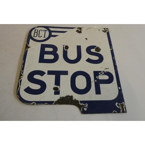 183 - Enamel BCT bus stop sign, by Garnier & Co. 1967, together with an enamel 