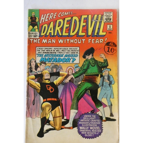 188 - Marvel's Daredevil No. 5 and 6, both priced 12c, but over stamped 10d, both in used condition, 5 wit... 