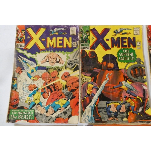 196 - Marvel's X-Men 15-18, and 20-27, eight priced 10d, the rest 12c. mixed used condition, creases, rips... 