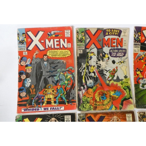 196 - Marvel's X-Men 15-18, and 20-27, eight priced 10d, the rest 12c. mixed used condition, creases, rips... 