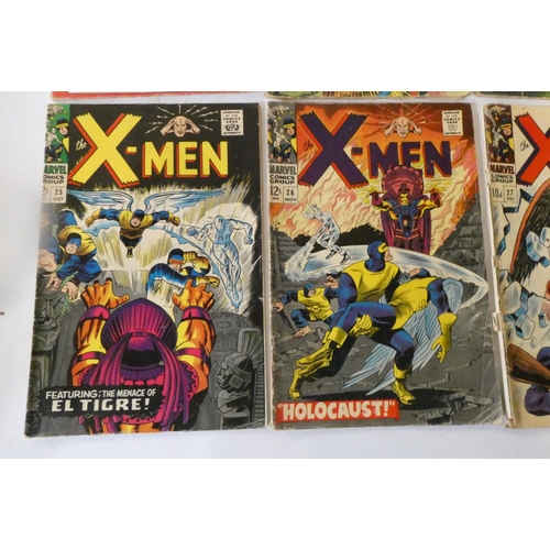 196 - Marvel's X-Men 15-18, and 20-27, eight priced 10d, the rest 12c. mixed used condition, creases, rips... 